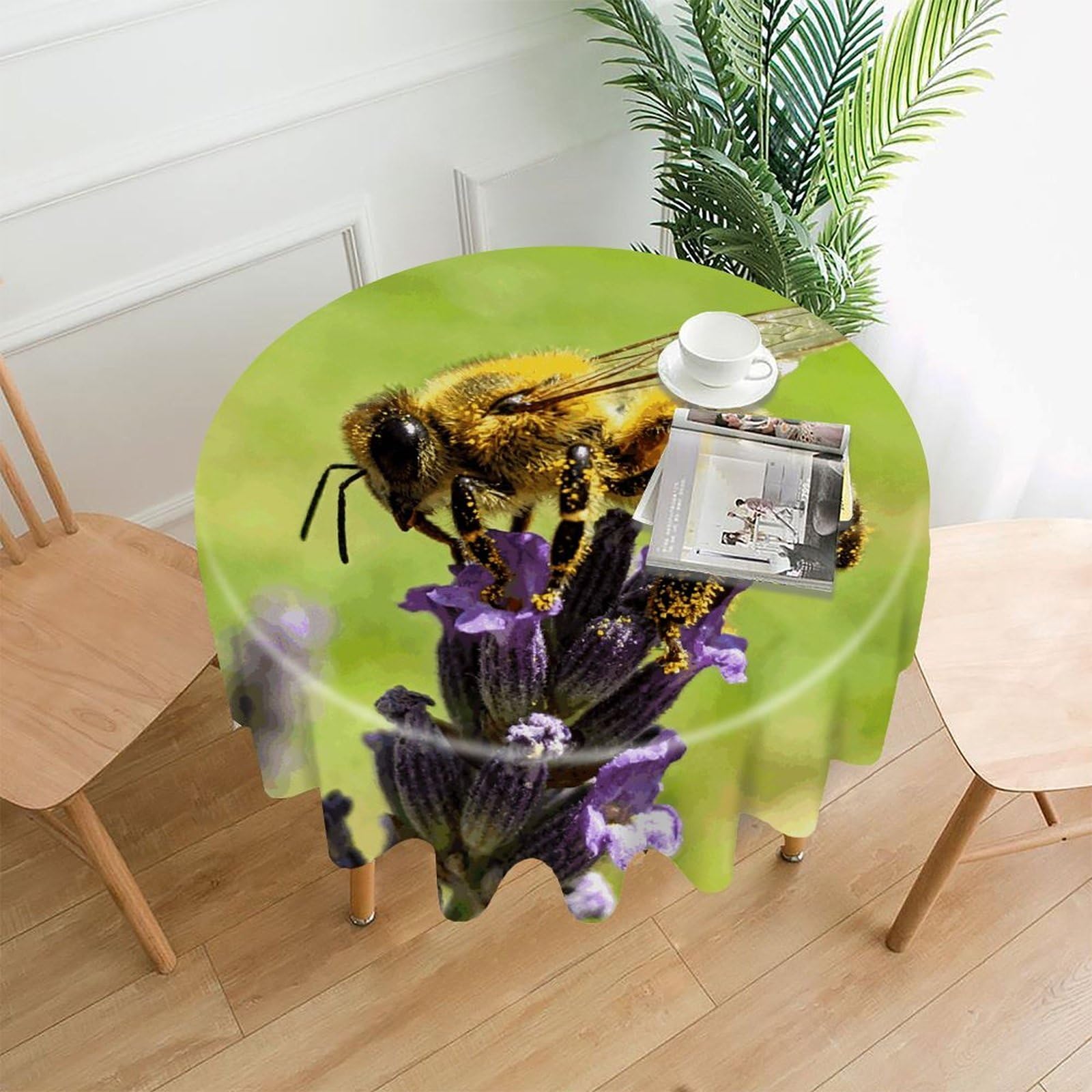 VstaDank Bees Table Cloth Fashions Washable Round Tablecloth Decorative Table Cover Comfortable Straight Edge Tablecover for Dining Kitchen Party Outdoor 60 Inch
