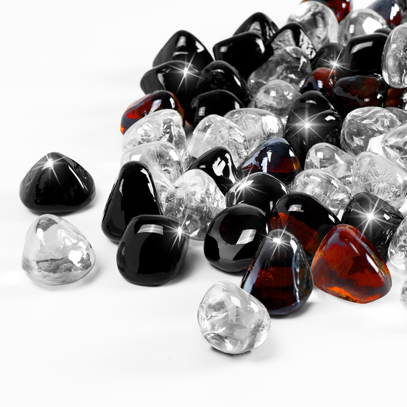 Fire Pit Glass Rocks - 10lbs Amber -11 Fire Pit Glass Rocks - 10lbs Amber -11
