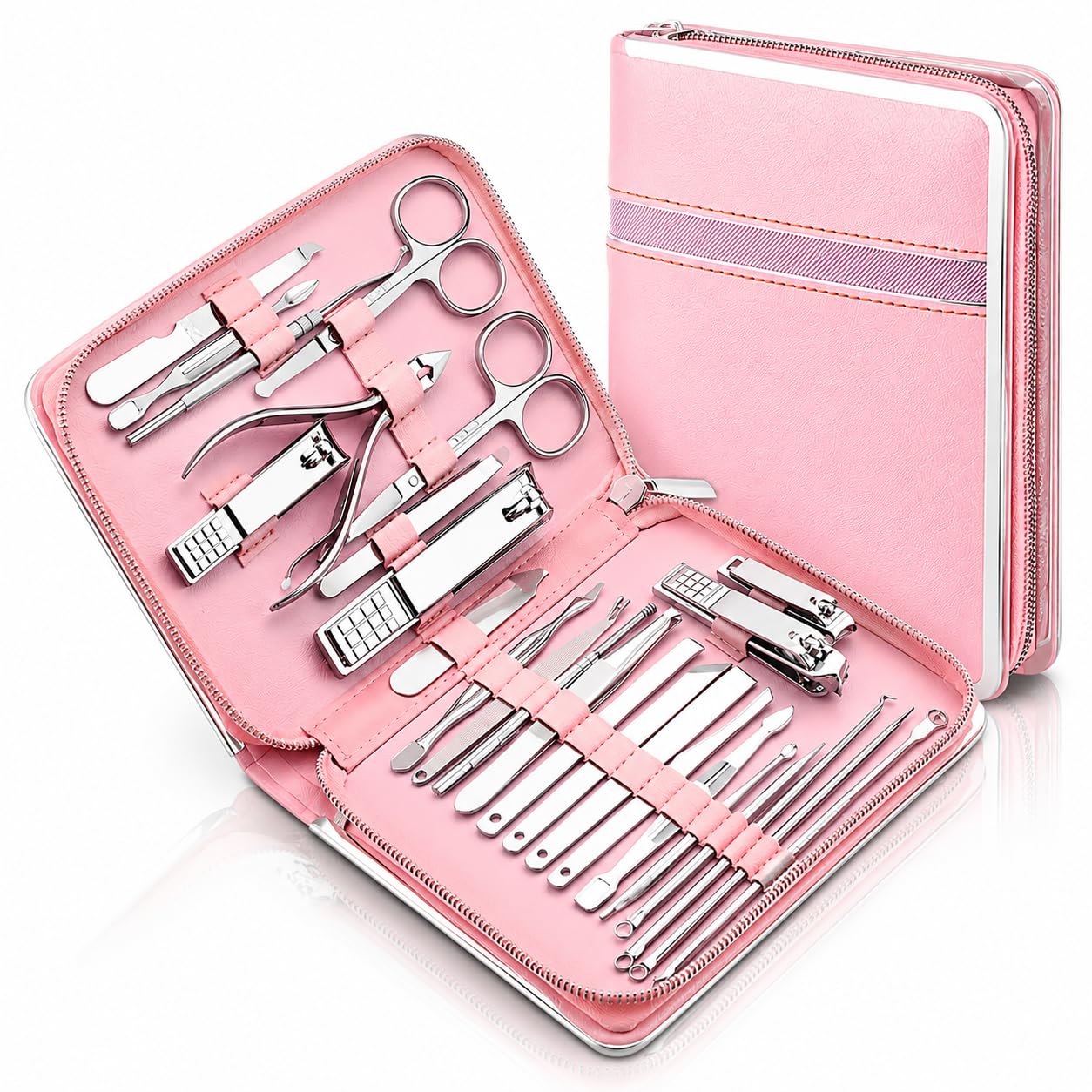 Kit Manicure e Pedicure 26 Peças em Aço Inoxidável Alicate de Unha Profissional, Tesoura,