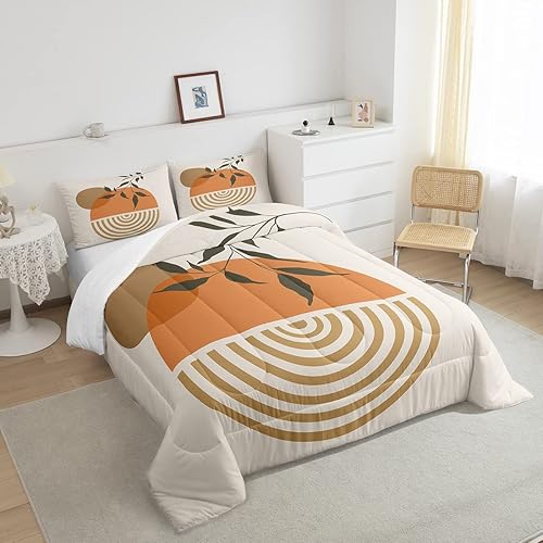 Miniatura 4 de Juego de ropa de cama tamaño Queen con diseño de hojas bohemias para niñas, niños, adolescentes, mujeres, abstracto, exótico, geométrico, moderno,