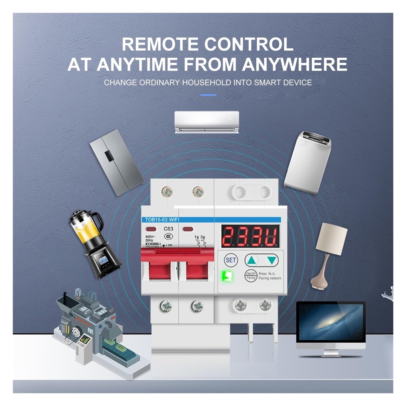 Télécommande De Commutateur Intelligent De Disjoncteur De Rail DIN WiFi par avec Écran LCD De Protection De Courant De Surtension Et De sous-Tension Surveillance de la consommation d'énergie