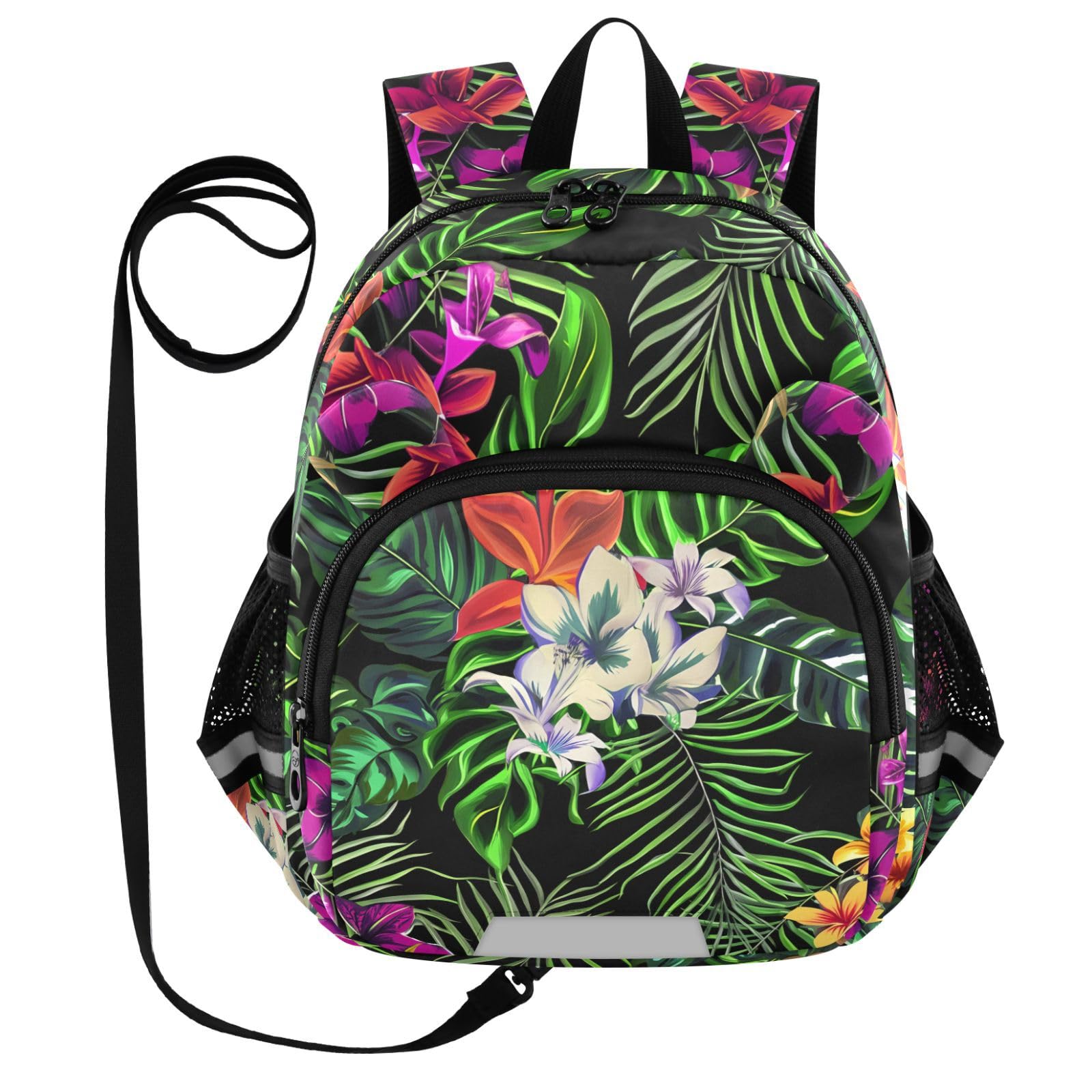 Foliage Flower Dark Black Toddler Harness Backpack for Boys Girls 3-6 Years Kids Backpack with Anti Lost Safety Leash Baby Protection Backpack for Travel Walking Preschool