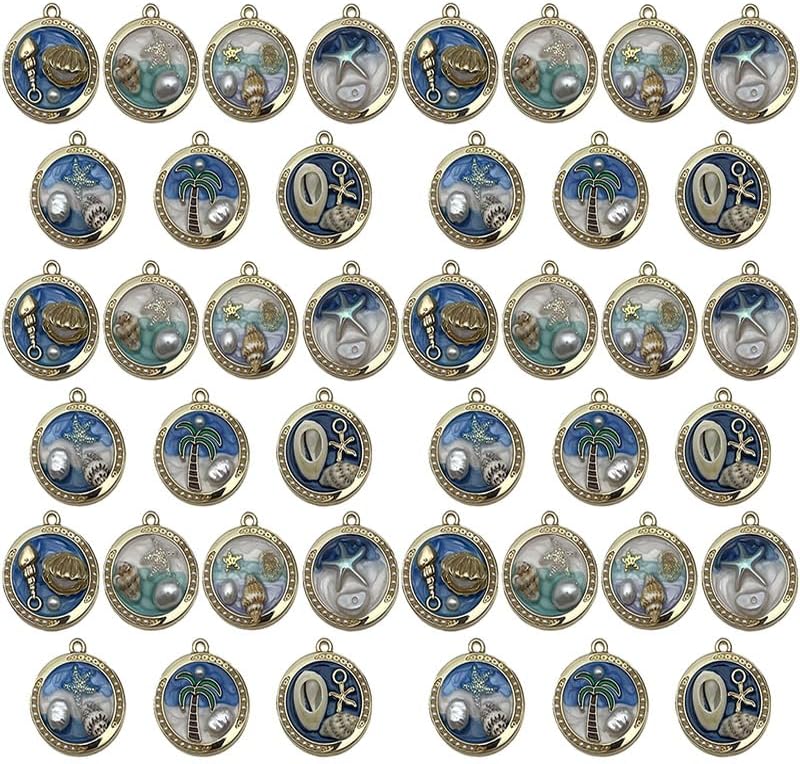 Youdiyla 7pcs Zinc alloy enamel oil painting style set ocean series Pendant Jewelry Making DIY Keychain Earrings Pendant Various Design Charms for Jewelry Making Bracelets Necklace (SN1105)