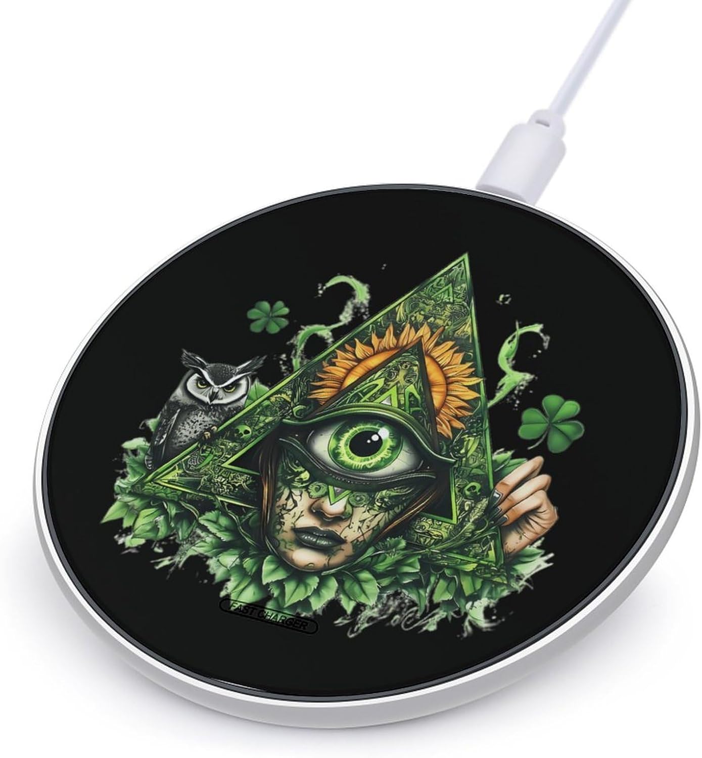 Abstract Eyes Funny Charger Pad Slim 10W Fast Charging Mat Stand with USB Cable for Cell Phone