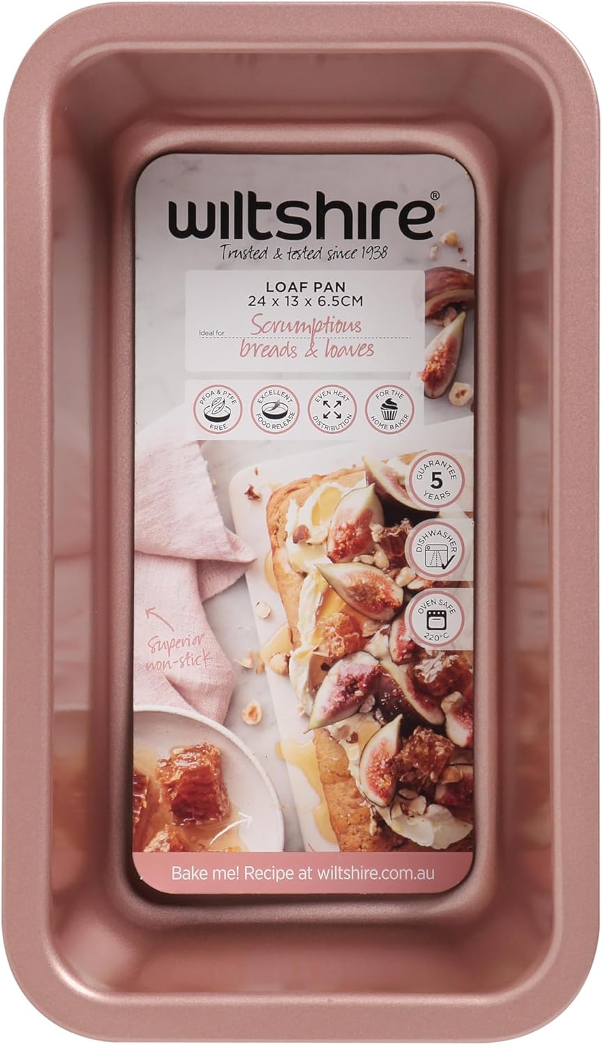 Wiltshire Rose Gold Loaf Pan, PFOA PTFE Free, Robust Baking Pan, Non-Stick Coating, Bakeware for Banana Bread, Cake Mould, 24x13x6.5cm