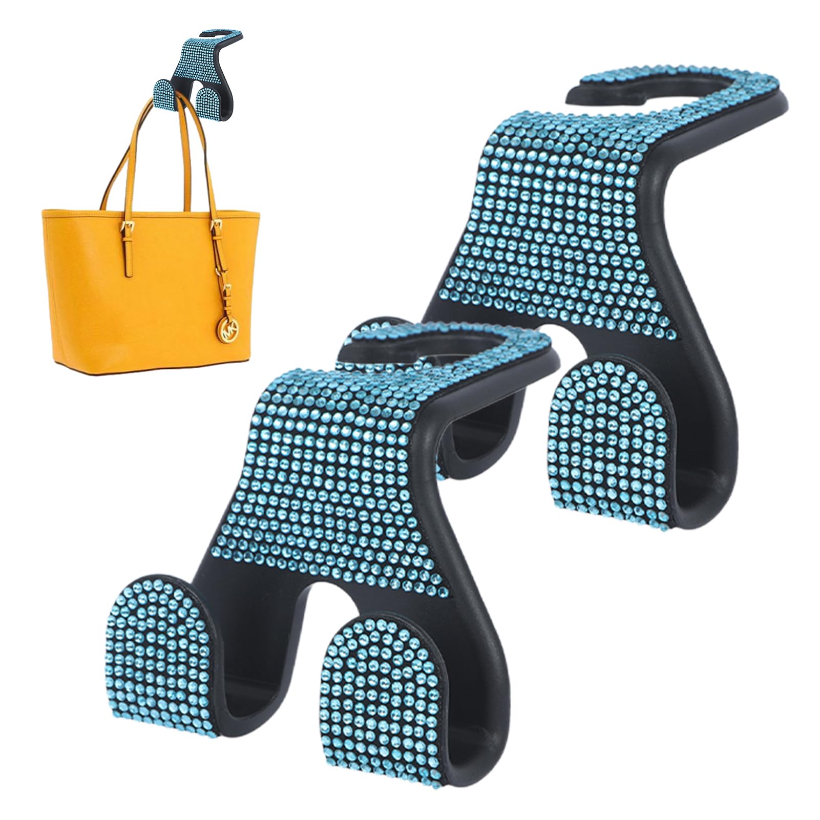 Jingan Women's Blue Car Seat Headrest Hooks - Auto Hooks Bling Car Hangers,Dual Hook Design With Rhinestones Car Headrest Hook For Multifunctional Phone Holder