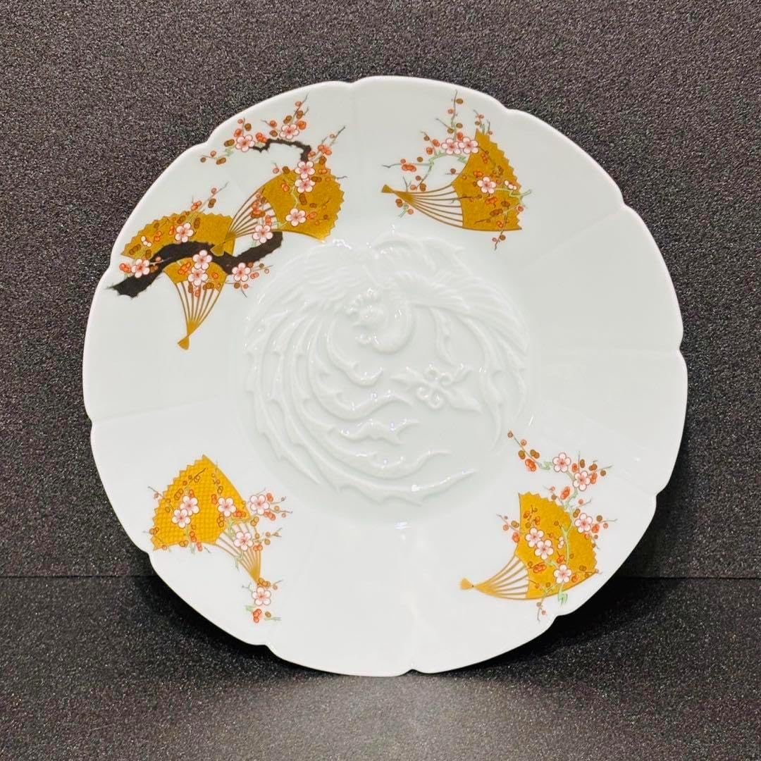 深川製磁 紅白梅扇面紋 陽刻盛鉢