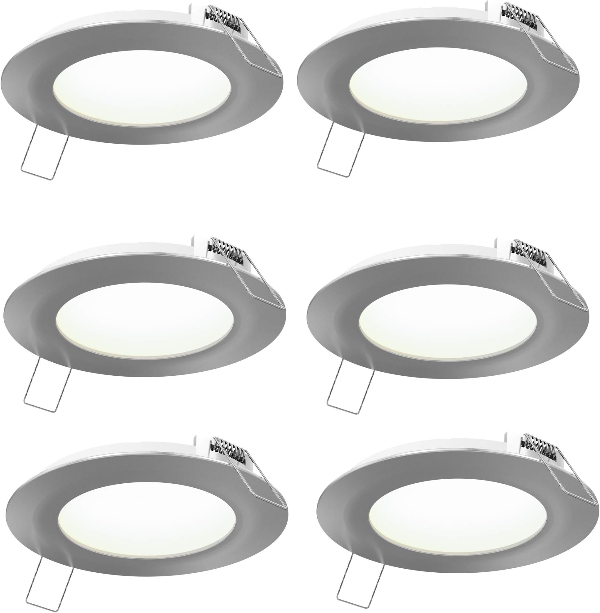 DALS Lighting I-CP6CCDSPN4SN 6 Pack 4-inch Round LED Satin Nickel Finish with Integrated Adjustable Color Temperature Recessed Panel Light, 4 Inch