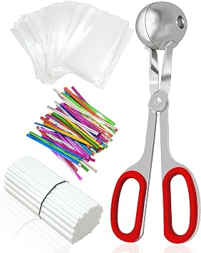 Cake Pop Mold Set, Including 100 Plastic 6-inch Sticks, 100 Treat Bags, 100Pcs Color Ties, Meat Baller for Cake Pops, Scooper Ball Maker for Lollipop, Candies, Chocolates and Cookies Red
