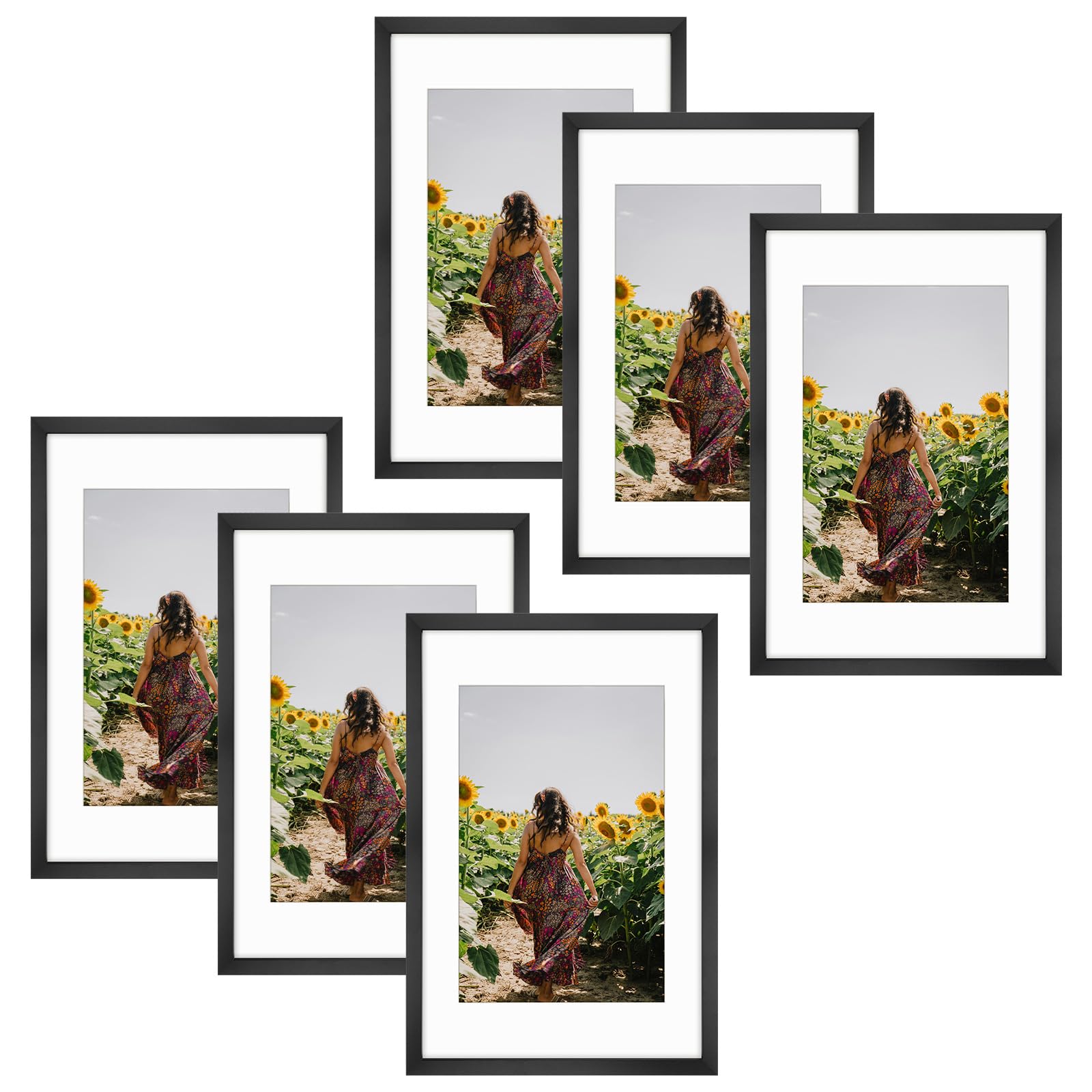 Frametory 6 Pack 16x24 Black Picture Frame with Real Glass Mat for 12x18