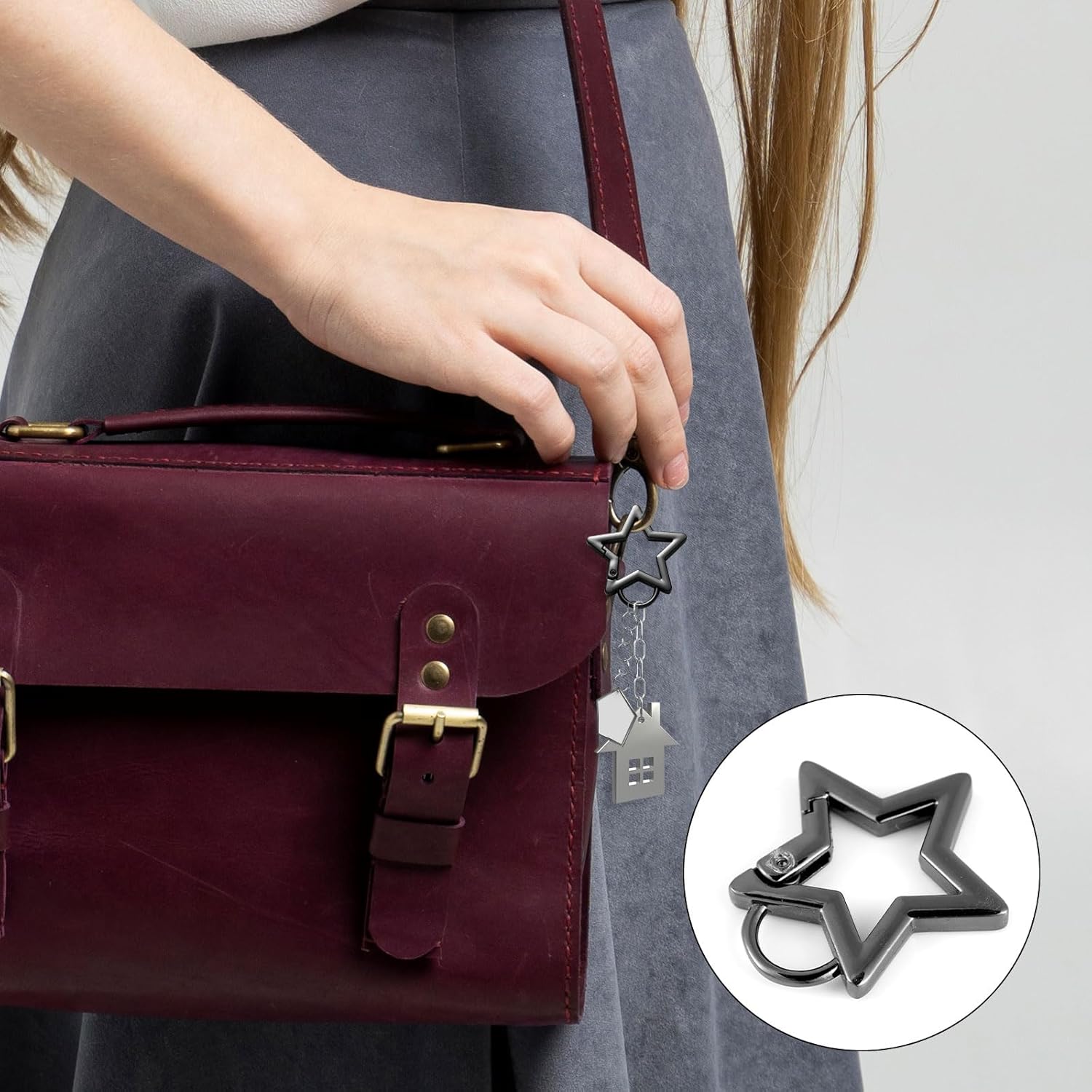 4pcs Star Carabiner, 1.61in & 1.26in Zinc Alloy Cool Cute Star Shaped Carabiner Clip Fashionable Pentagram Carabiner Keychain for Keys Ring Camping Outdoor Travel(Black, Silver) - Image 5