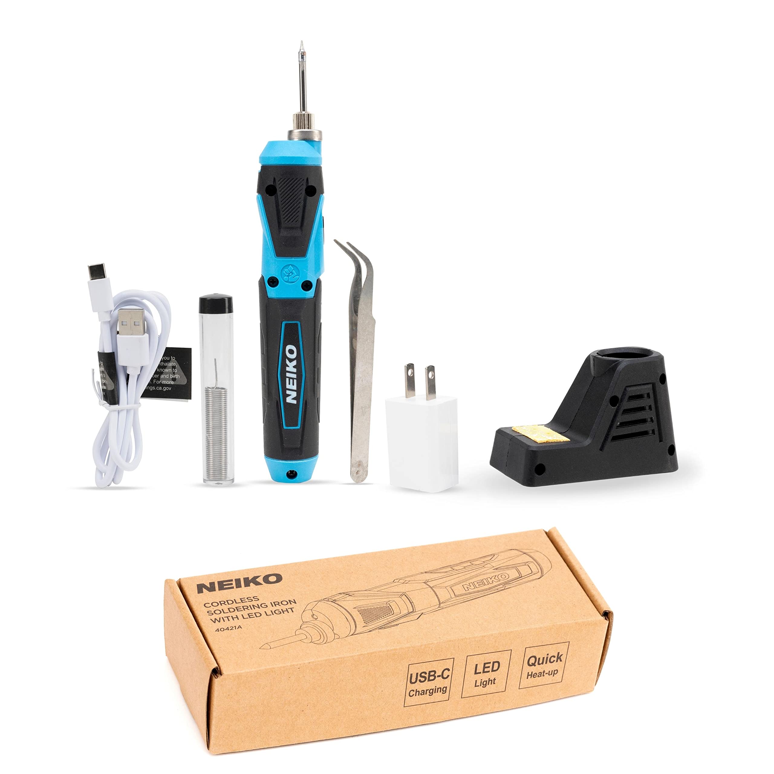 NEIKO 40421A Wireless Soldering Kit, Mini USB Rechargeable Solder Iron Pen, Rapid Heat 356-750Â°F (180-400Â°C) Electrical Soldering Kit, LED, 4V Lithium-Ion Battery, Cordless Soldering Iron Kit