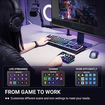 Fifine AmpliGame Akış Denetleyicisi, 15 Makro Tuşlu, Uygulama Yazılımında Tetik Eylemleri ile Streaming Deck OBS/Twitch/YouTube/Streamlabs, Kısayol Düğmeleri Tuş Takımı Mac ve PC-D6 ile çalışır