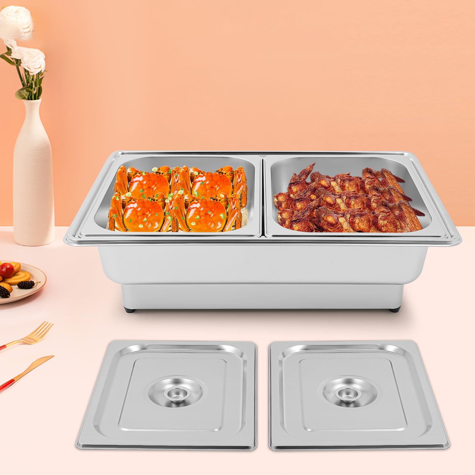 Calentador de Comida Buffet Rectangular con frotamiento eléctrico | Calentadores de acero inoxidable con control de temperatura ajustable(Dua)