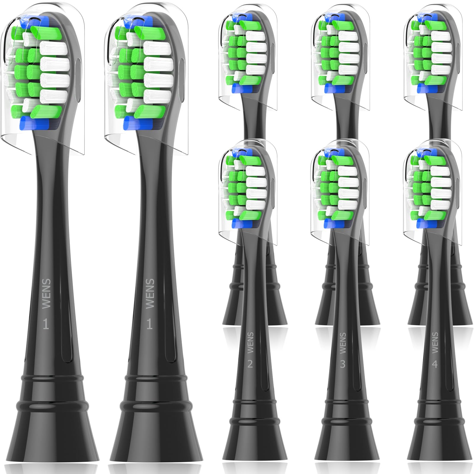 WENS Cabezales de Cepillo de Dientes de Repuesto Compatible con Philips Sonicare, Recambio Cepillo Compatible con 3100 4300 ProtectiveClean 9000, 8pcs Negro Carbonfree Certified