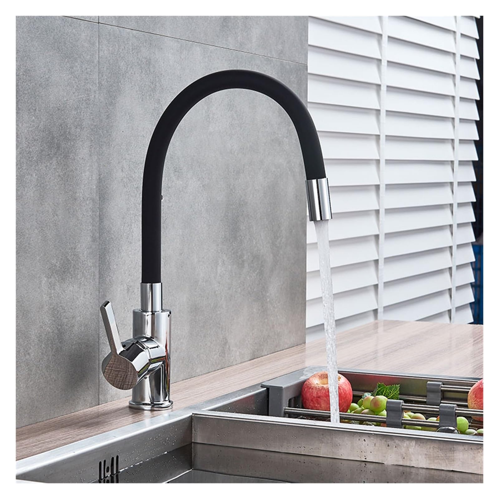 Grifo de fregadero de cocina de cuello Flexible de tubo naranja, tubo Universal cromado, grifo mezclador de cocina frío y caliente, grifo de cocina de baño montado en cubierta (Color : White)