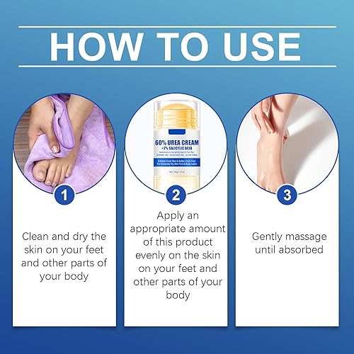 Miniatura 7 de Crema de urea 60 por ciento para pies de máxima fuerza, crema para pies de urea con ácido salicílico al 2%, loción para pies, removedor de callos de