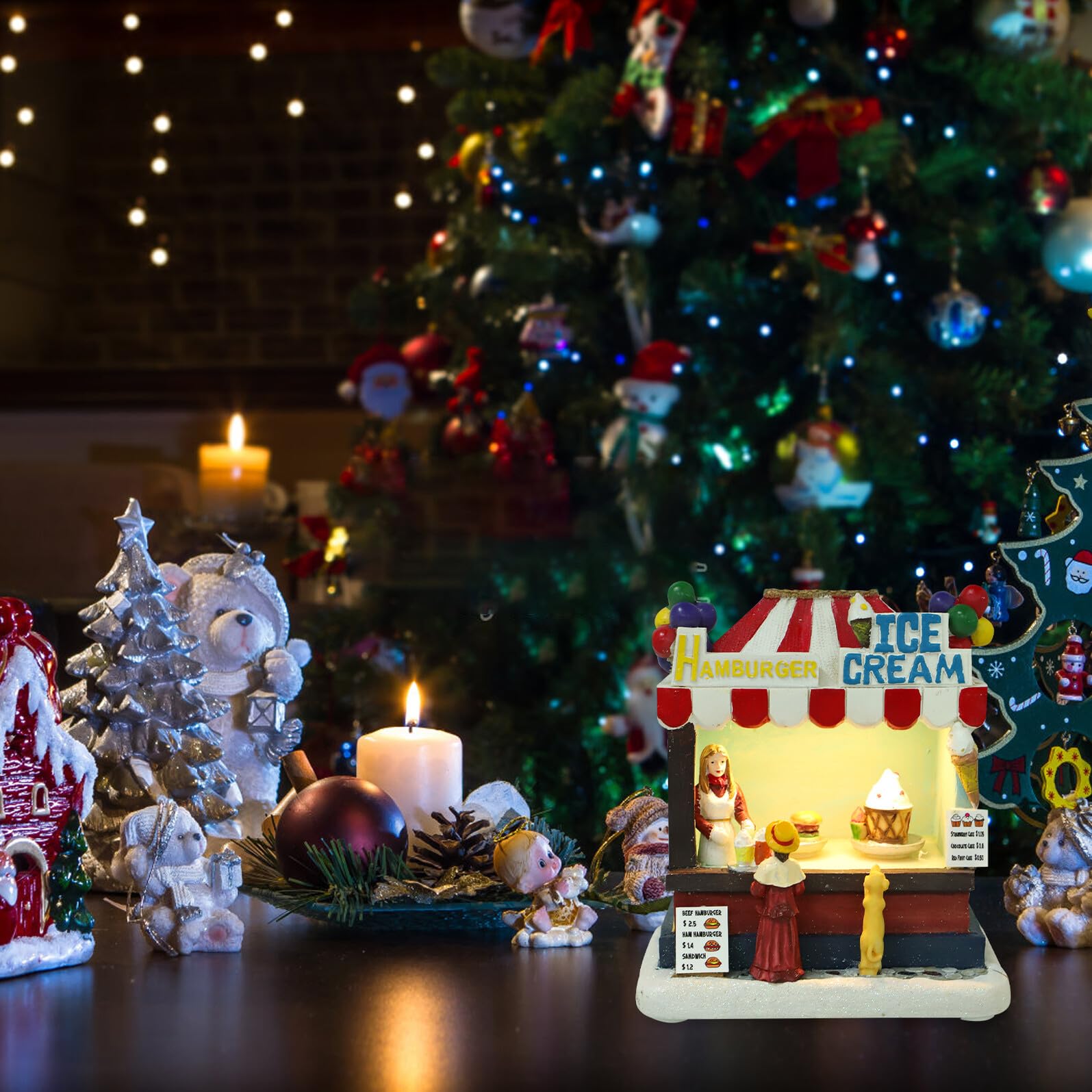 Sosoport Casa Luminosa di Natale in Resina Decorazione per Feste di Natale Casa Luminosa LED Artigianale e Elegante