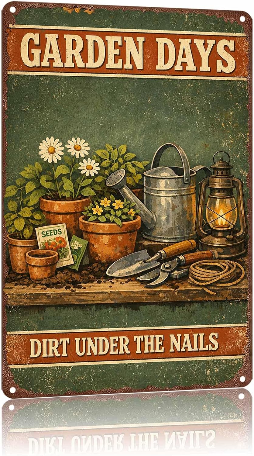 Metal Sign Garden Tools Plants Gardening Wall Decor