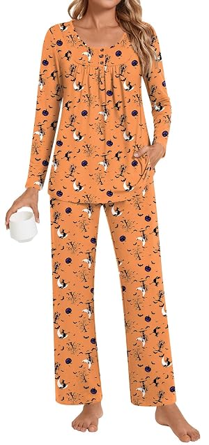 Womens Long Sleeve Pajama Sets Plus Size 2 Piece Fall Lounge Sleepwear Ladies Pjs Sets With Pockets