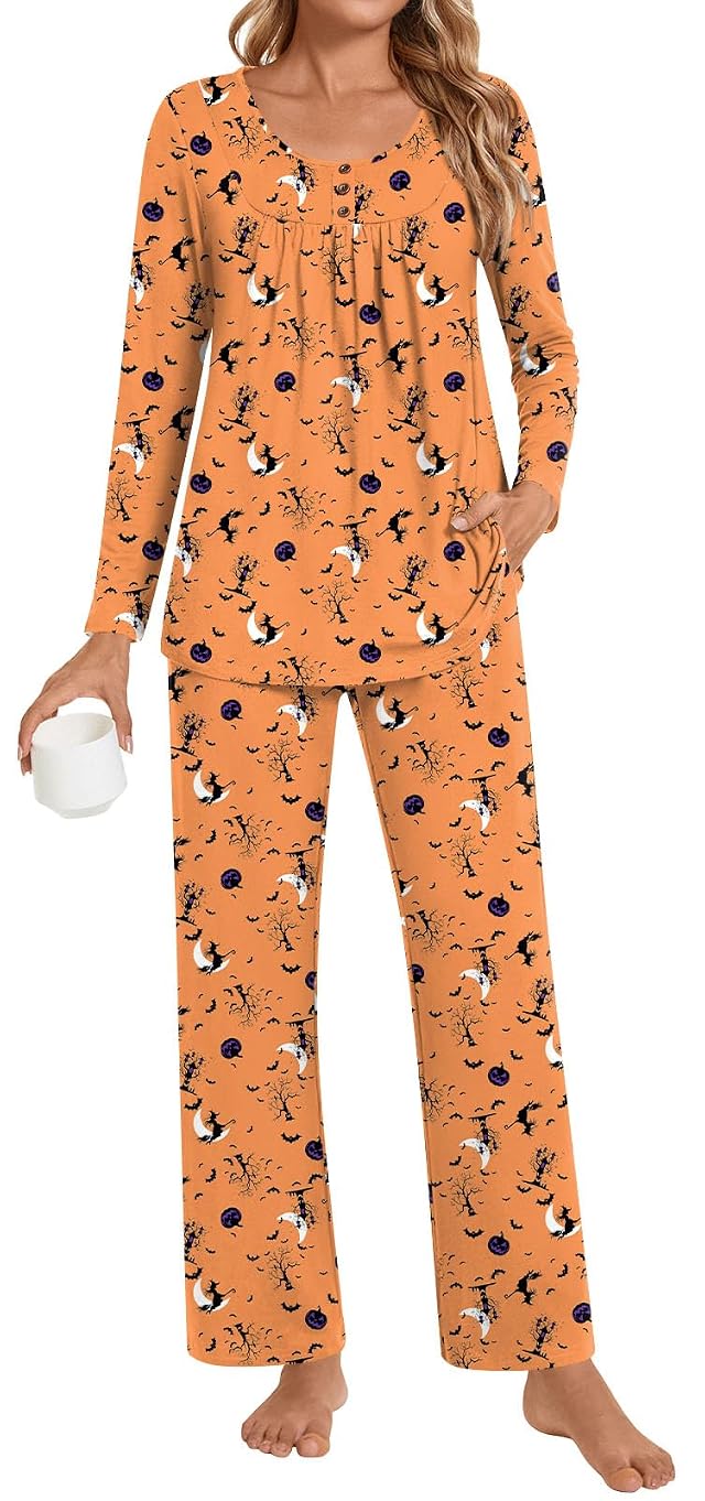 Womens Long Sleeve Pajama Sets Plus Size 2 Piece Fall Lounge Sleepwear Ladies Pjs Sets With Pockets