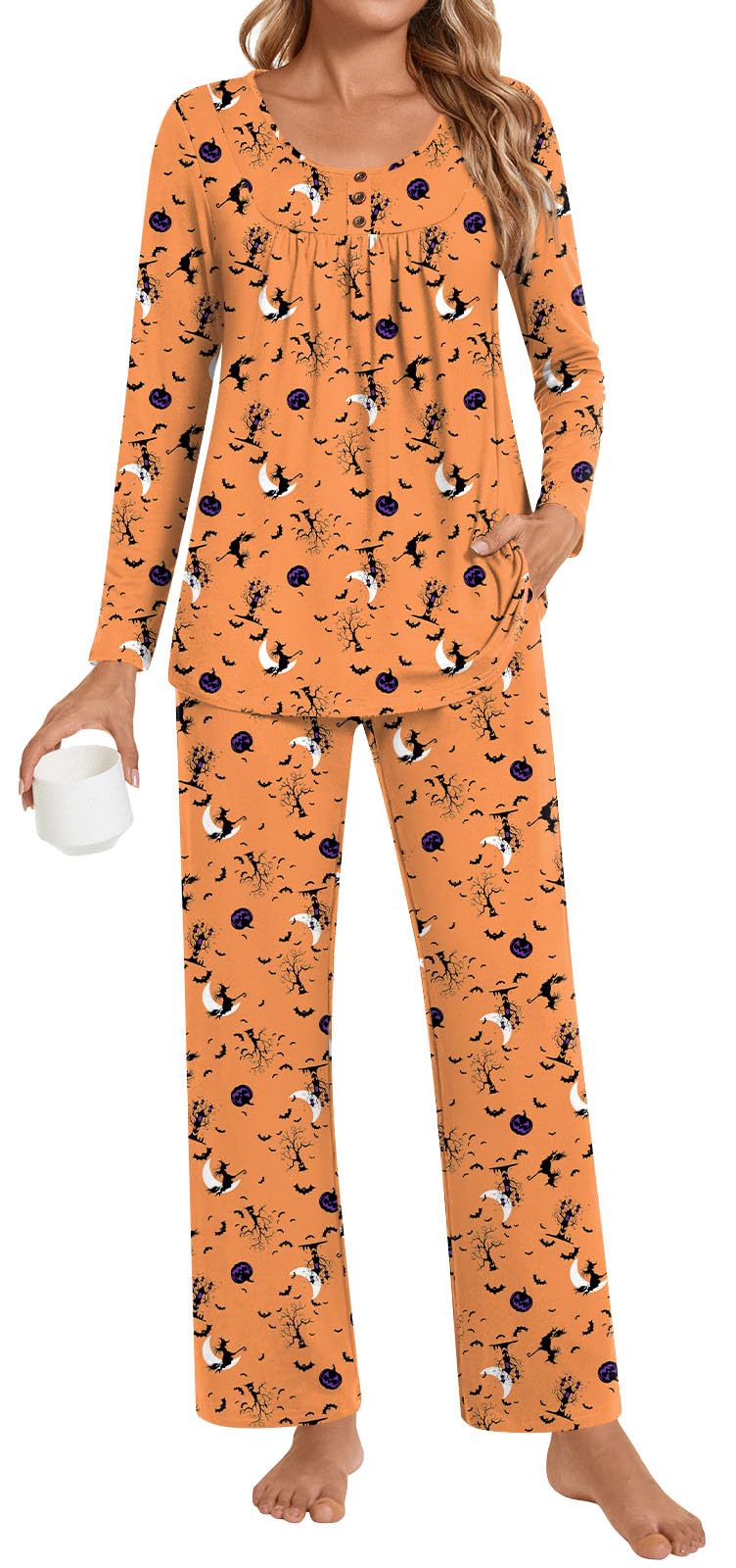 Womens Long Sleeve Pajama Sets Plus Size 2 Piece Fall Lounge Sleepwear Ladies Pjs Sets With Pockets