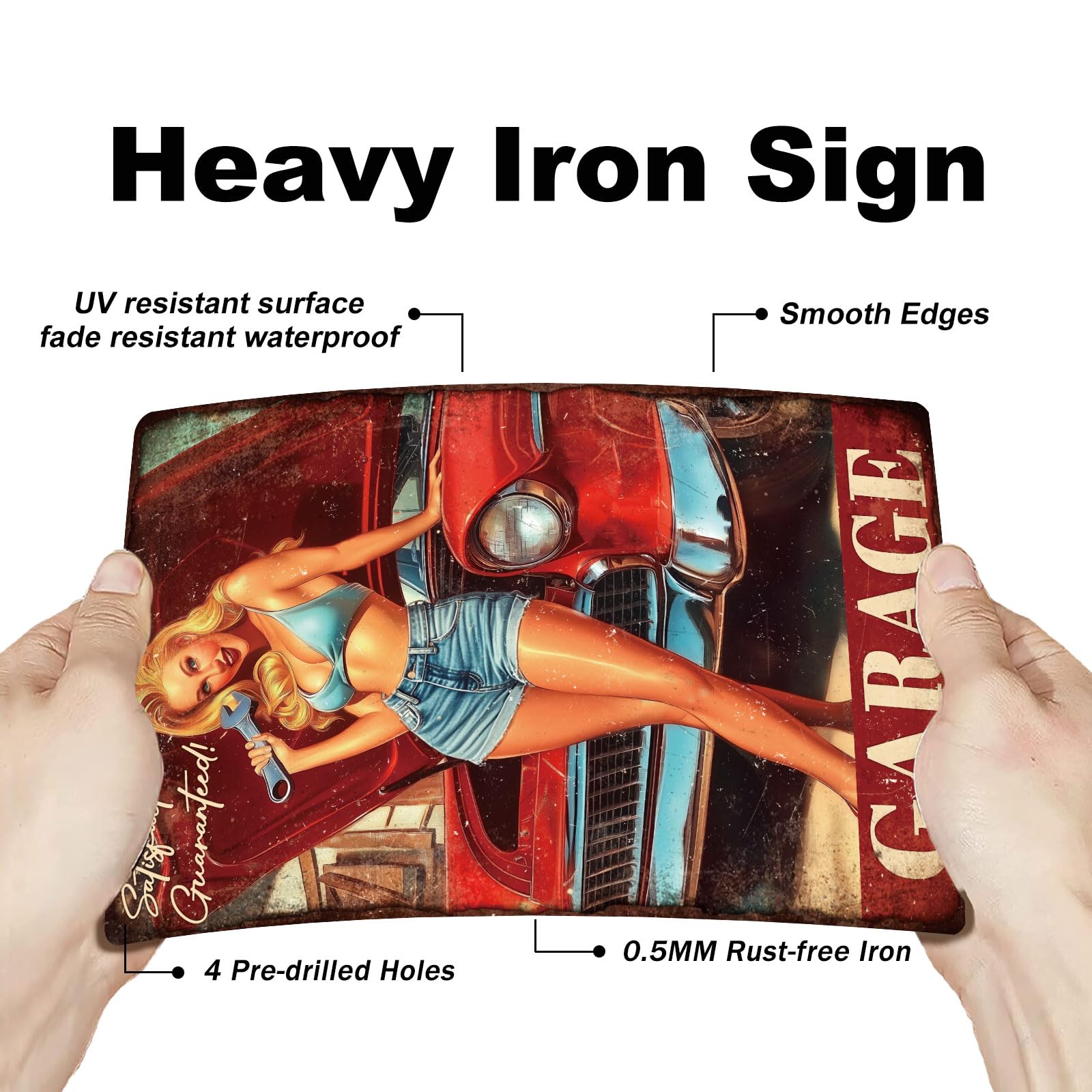 GLOBLELAND Retro Car Repair Lady Metal Tin Sign Vintage Painting Tin Signs 12x8inch Retro Wall Art Plaque Poster for Home Office Bar Club Garage Decoration - Image 3