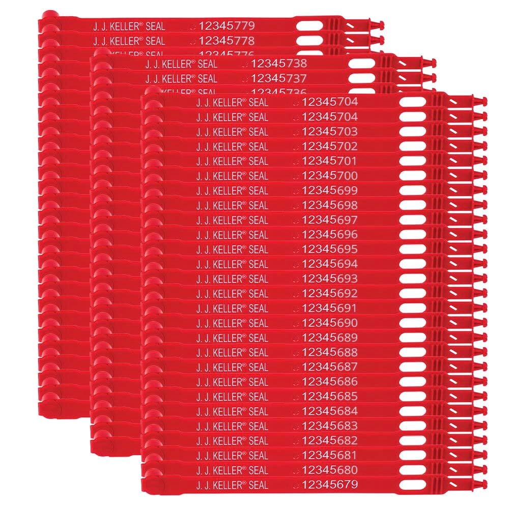 100 Pcs Plastic Truck Seals, Tamper Evident, Numbered Sequentially, Red, J. J. Keller & Associates, Inc.