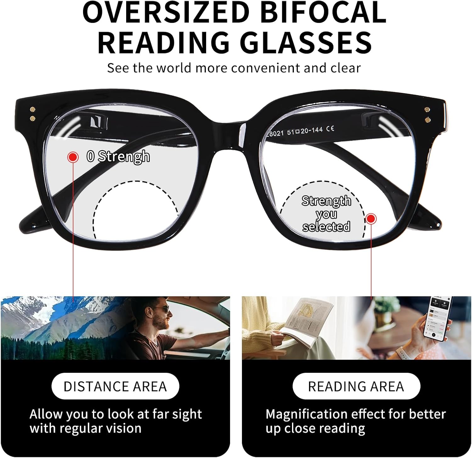 Bifocal Reading Glasses for Women Men Oversized Blue Light Blocking Clear Top Computer Readers - Image 2