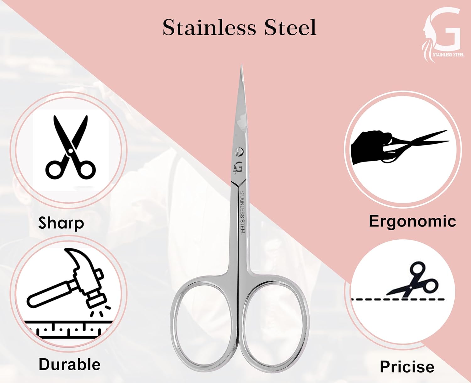 Nail Scissors Curved - Professional Stainless Steel Grooming scissors for Eyebrow, Mustache, Nose Hair, Eyelash, Dry Skin - Manicure Scissors (Cuticle Scissors)