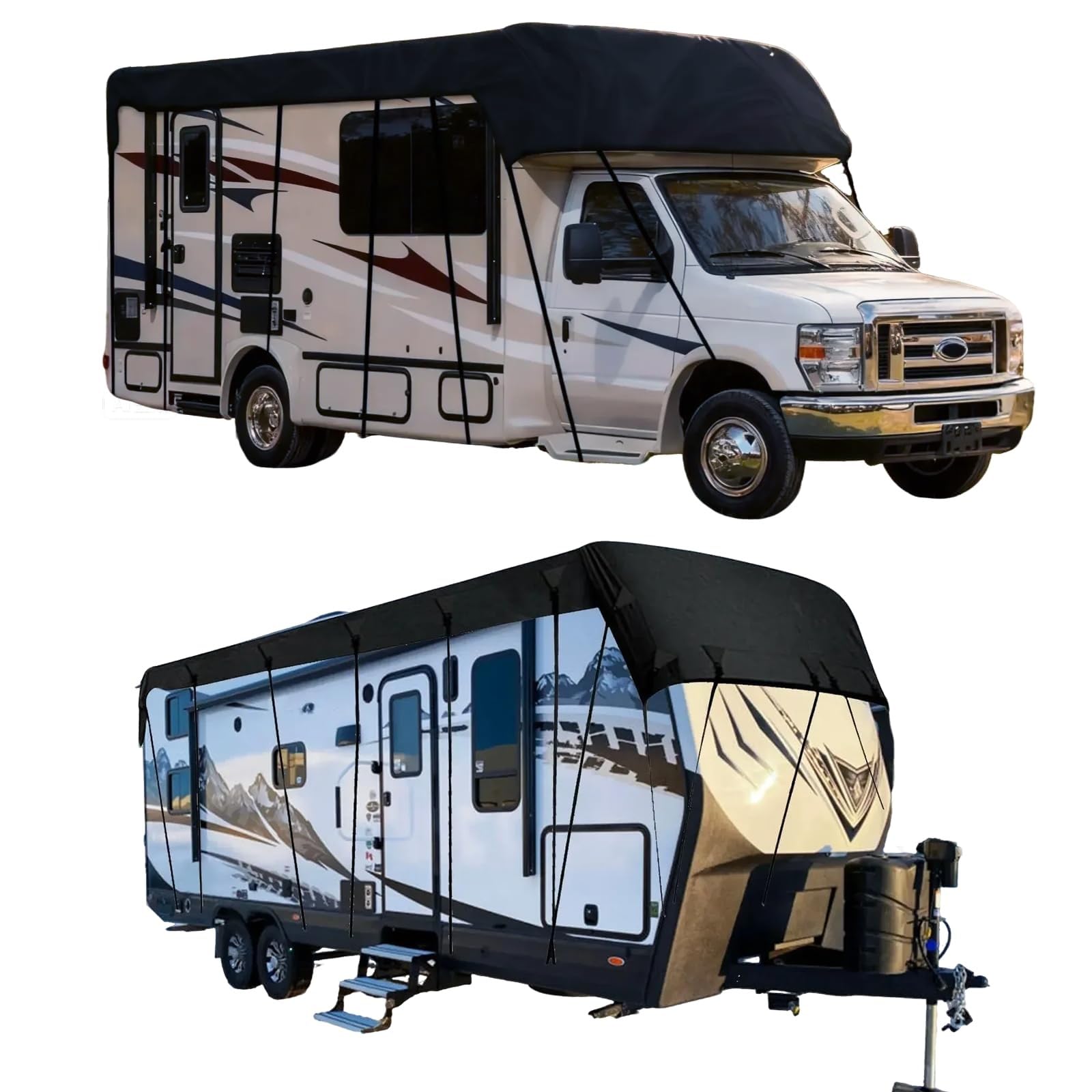 Funda Universal 210D para Caravanas, Cubierta Superior para Caravana Y Autocaravana, Impermeable, Protección UV, Lona De Techo(Negro,1300x300cm/42.7x9.8ft)