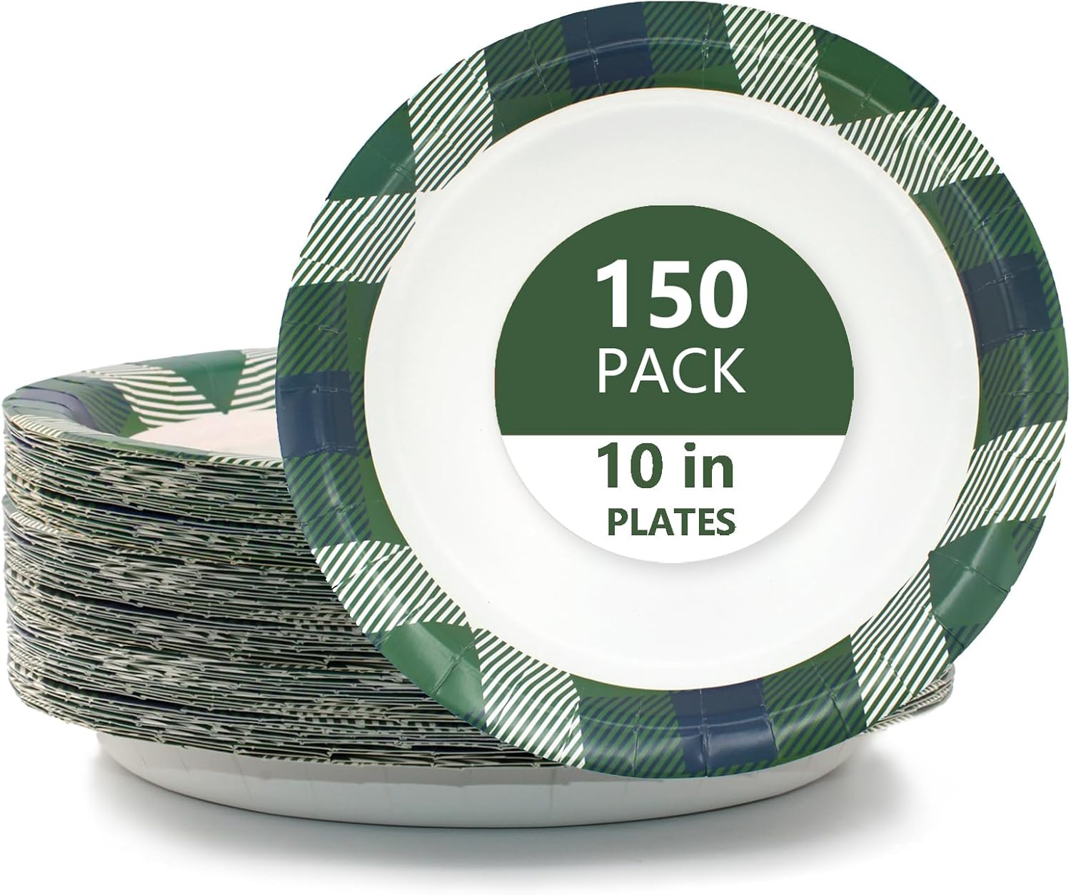 yesbox Forest Tartan Paper Plates 150 Pack, 10 Inch Heavy-Duty Disposable Plates for Parties, Holidays, Birthdays & Everyday Home Meals