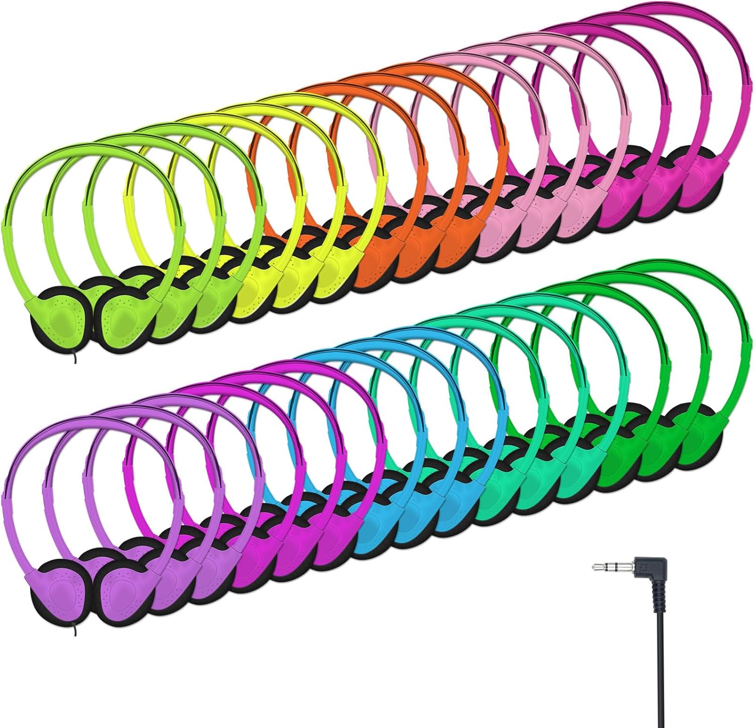 30 Pack Class Set Headphones for Kids Students School Classroom Bulk Earphones Adjustable with 3.5 mm Jack for Library Children Adults(004 Multi Color Headphones)