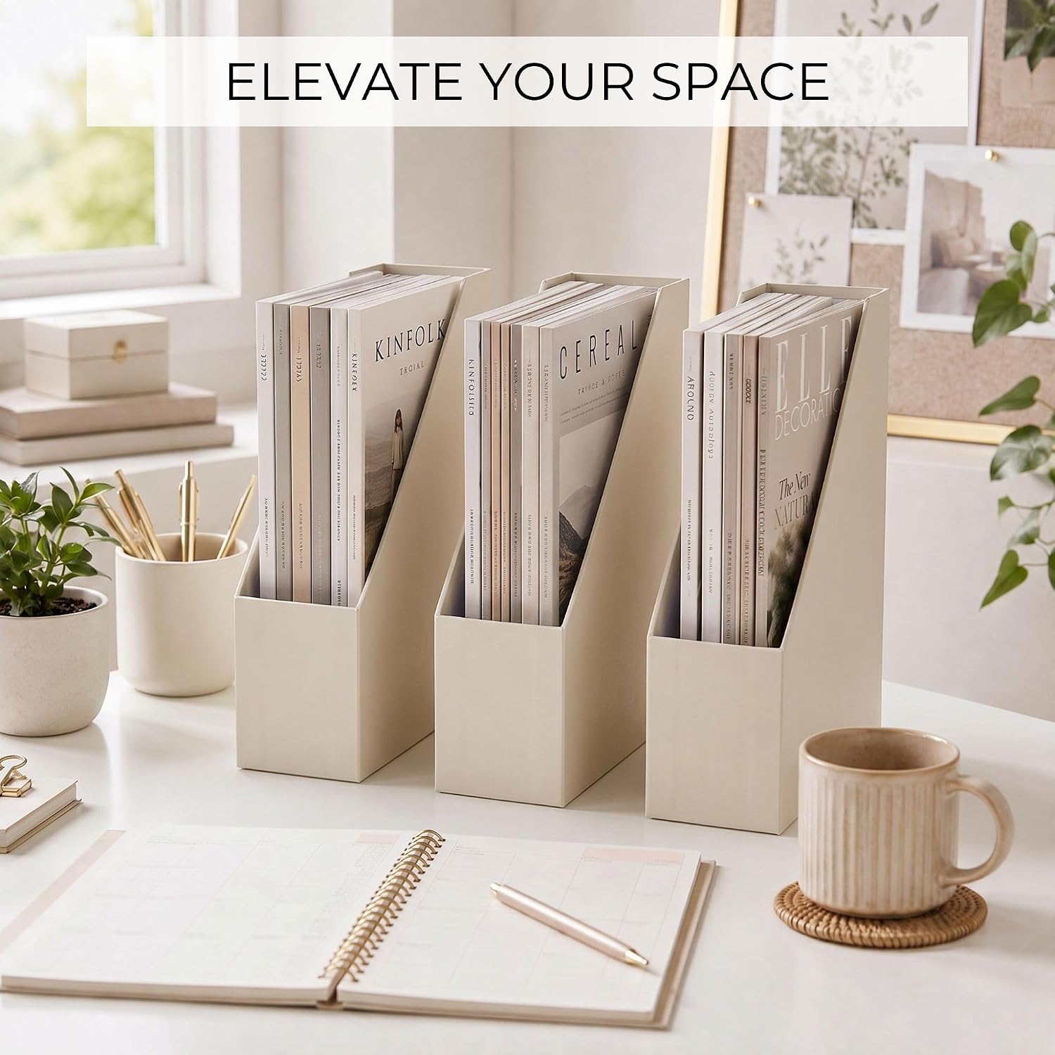 Beautiful Magazine Holder Set of 3 - Sturdy File Holder to Organize Your Desk Or Shelves - The Perfect Office Storage to Effortlessly Organize Your Paperwork/Files, Magazines, Books Or Binders
