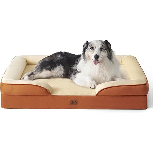 Bedsure Orthopedic Dog Bed for Extra Large Dogs - XL Washable Dog Sofa Bed Large, Supportive Foam Pet Couch Bed with Removable Washable Cover, Waterproof Lining and Nonskid Bottom, Caramel, 42"