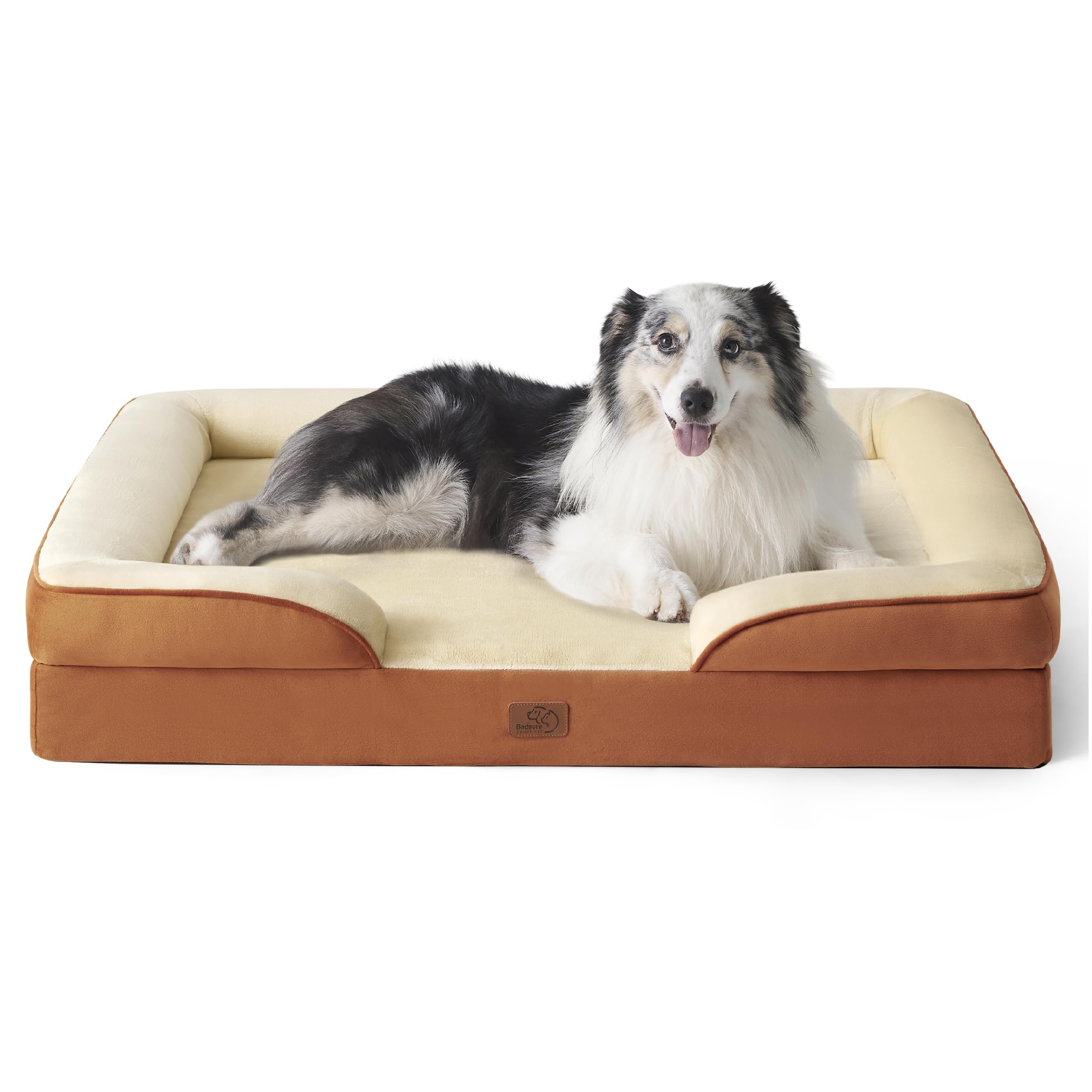 Bedsure Divano letto per cani extra large – letto ortopedico lavabile per cani e divano con copertura rimovibile in flanella con cerniera, XL impermeabile, letto per cani umani per adulti, caramello,
