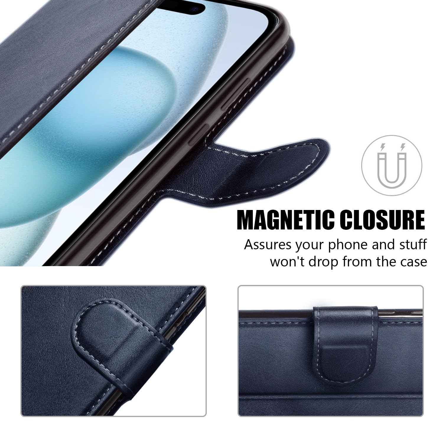 Wallet Case For IPhone 15 Pro, Retro PU Leather Shockproof Phone Case Magnetic Snap Back Cover Detachable With Card Holder Pocket Wallet Stand For IPhone 15 Pro, Brown - View #12