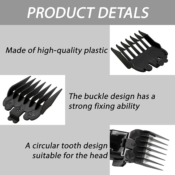 Clipper Guards, 10-Piece Clipper Guard Set, Suitable for Wahl Multi-Cut Clippers, Eliminates Length Confusion, Black