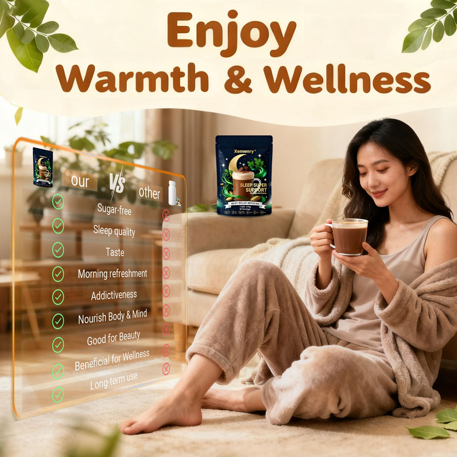 Amazon.com: Xemenry Moringa Hot Cocoa Sleep Aid, Pure Moringa