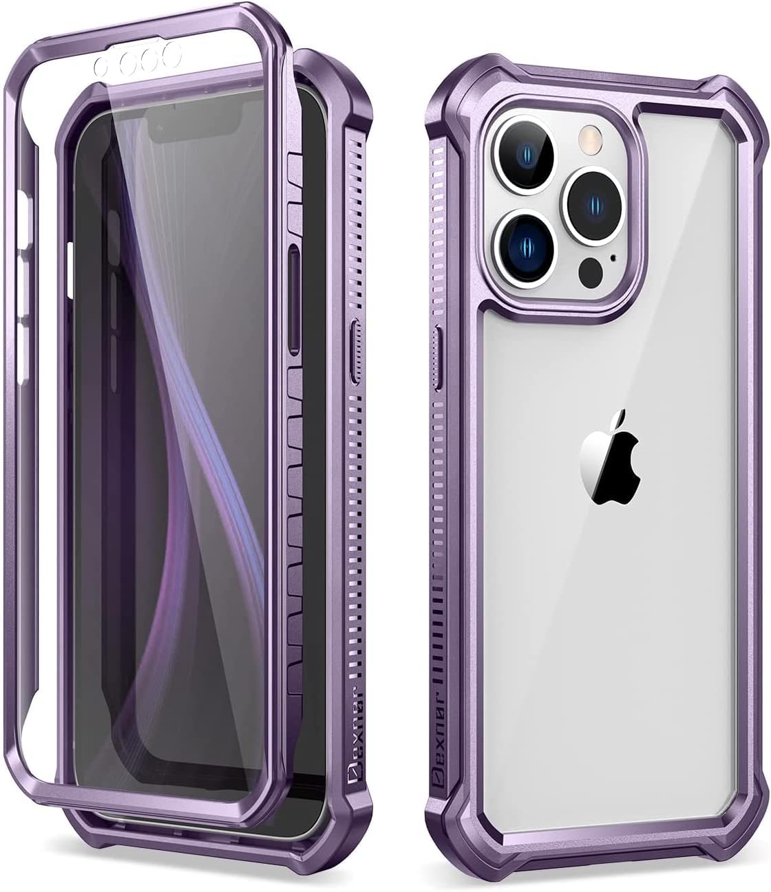 Dexnor Compatible with iPhone 13 Pro Max Case with Screen Protector Clear Rugged 360 Full Body Protective Shockproof Hard Back Defender Heavy Duty Cover Bumper for iPhone 13 Pro Max 6.7'' Purple