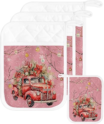 Miniatura 22 de Juego de 2 agarraderas de tela de rizo antideslizantes y aislantes de calor con bolsillo, guantes gruesos para horno, posavasos para hornear