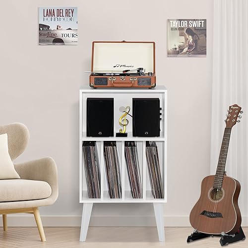 Miniatura 7 de Lerliuo Soporte para tocadiscos, soporte para tocadiscos blanco con capacidad para hasta 160 álbumes, mesa de gabinete de almacenamiento de vinilo