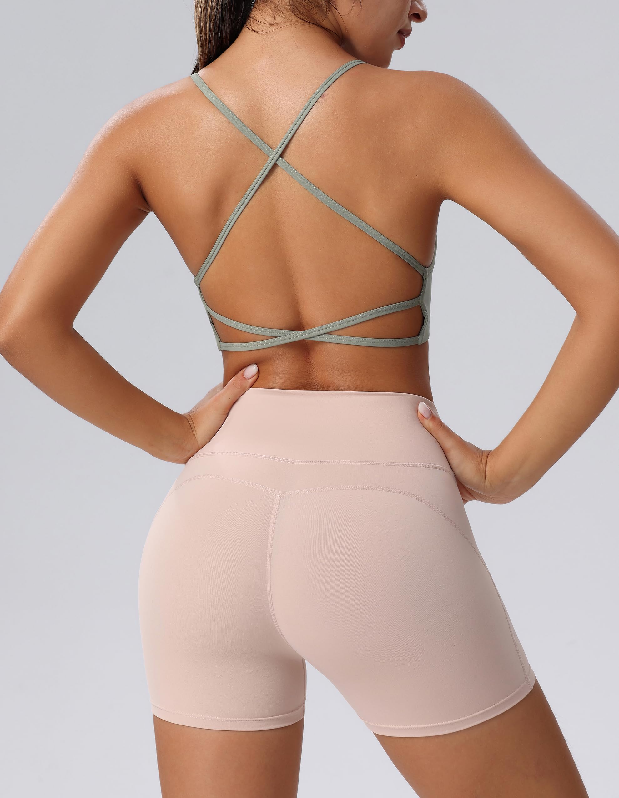 Brasier deportivo con tirantes delgados para mujer, espalda abierta cruzada, acolchado extraíble, camiseta corta de bajo impacto para entrenamiento de yoga