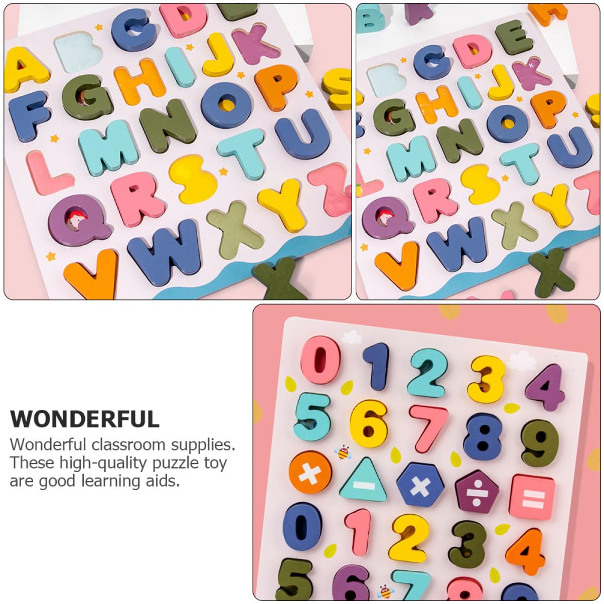 Juguete Educativo Rompecabezas de Madera 2 Juegos para Niños | Juguetes de Reconocimiento de Letras, Rompecabezas de Números, Decoracion Colegio