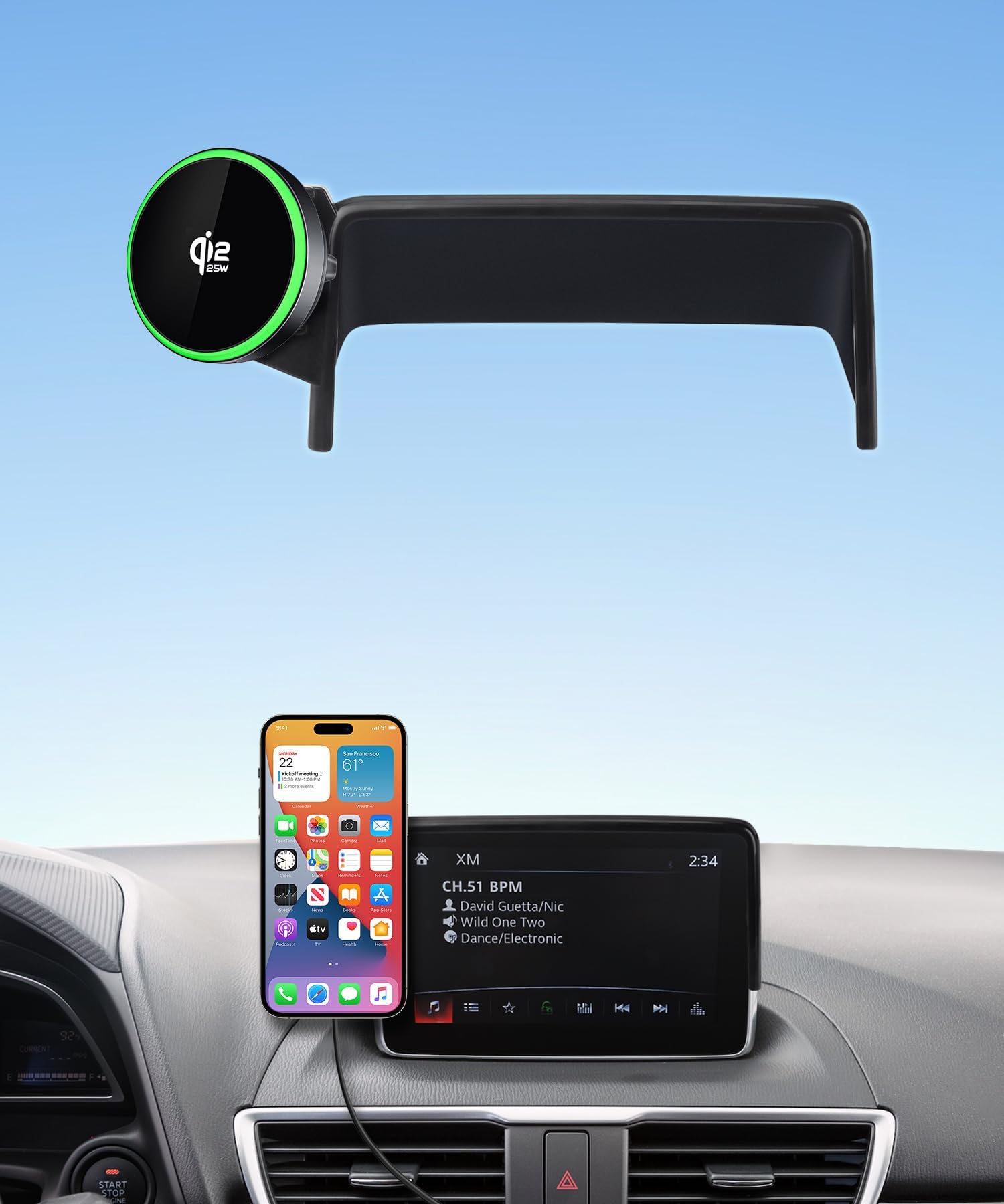 Qi2.2 Support de téléphone de voiture chargeur sans fil 25 W pour Mazda