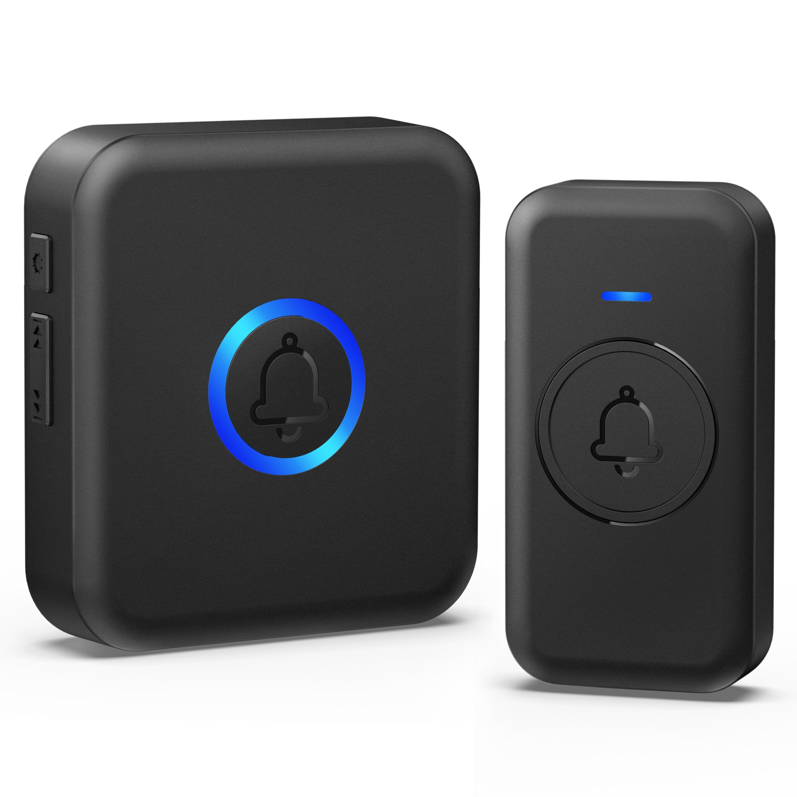 FOVKSUC Wireless Doorbell, Waterproof Door Bell with 60 Chimes, 5 Volume Levels & 2 Mute Modes, Loud Doorbells Wireless for Home Classroom Office (1 Receiver & 1 Button, Black, American Plug)