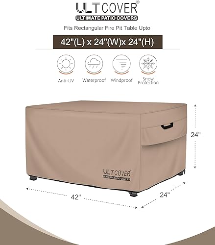 Vista 25 de ULTCOVER Cubierta rectangular para mesa de fogata de gas, 48 x 28 pulgadas, impermeable, resistente al agua Marrón