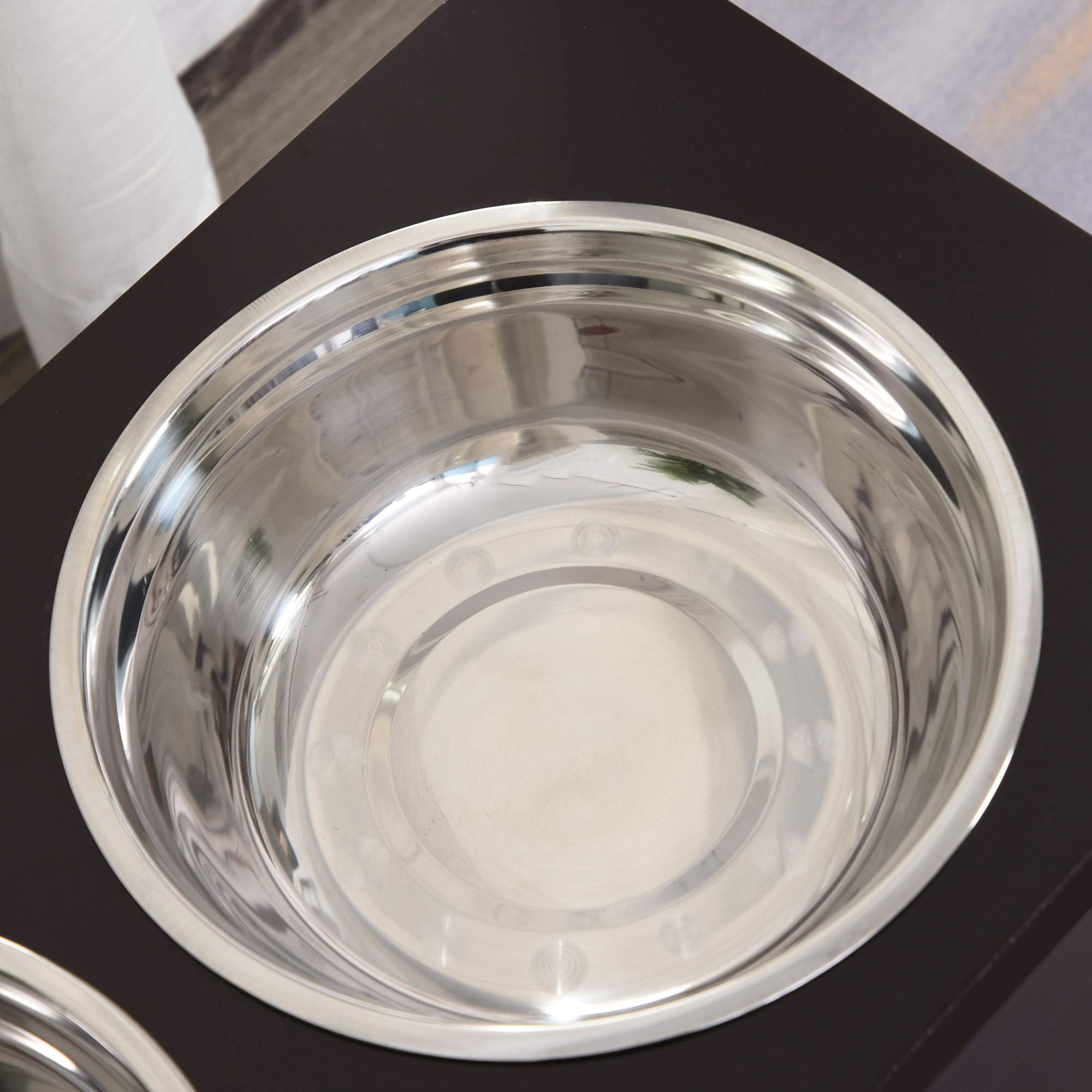 PawHut Ciotole Rialzate per Cani Grandi, Supporto Portaciotole in MDF con 2 Ciotole in Acciaio Inox, 60x30x41 cm, Marrone