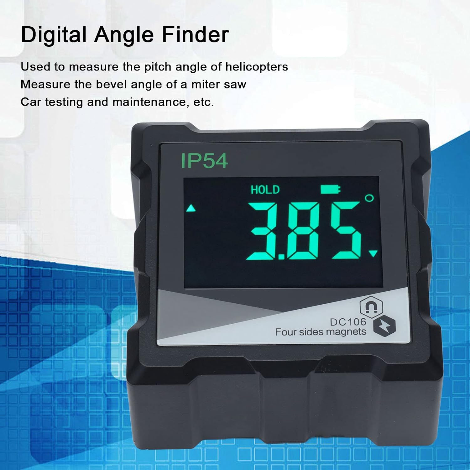 Digital Angle Finder, Digital Protractor with 4x90 Degree Measuring Range, Large EBTN LCD Screen and 4 Side Magnets, IP54 Inclinometer for Woodworking, Construction, Machinery