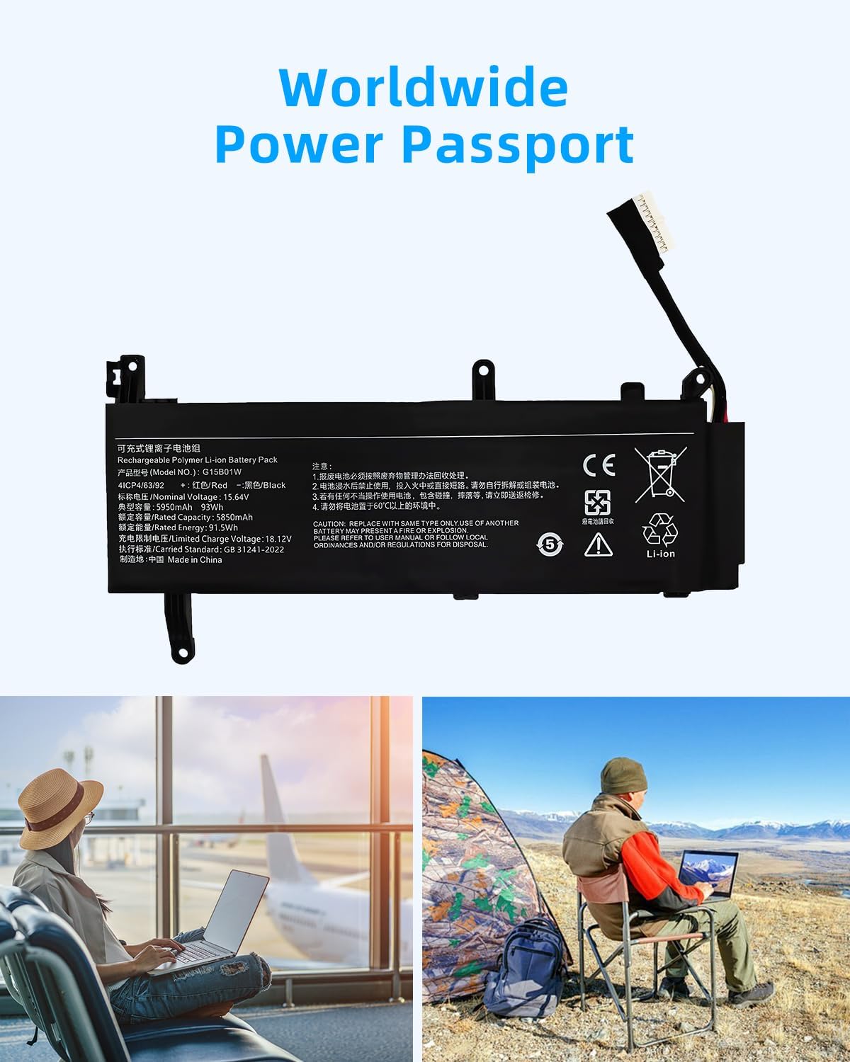 55.02Wh Laptop Battery G15B01W 4ICP4/63/92 Replace for Xiaomi Gaming Laptop 7300HQ 1060 TM1705 TM1801 High Performance